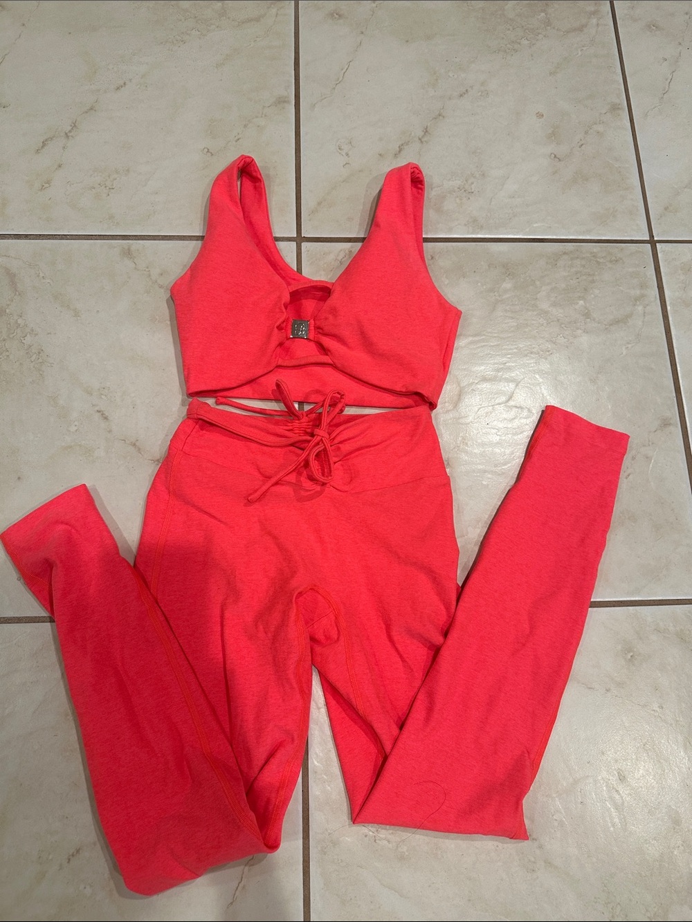 Bombshell Sportswear Coral-Red Leggings and Crop Top Set
